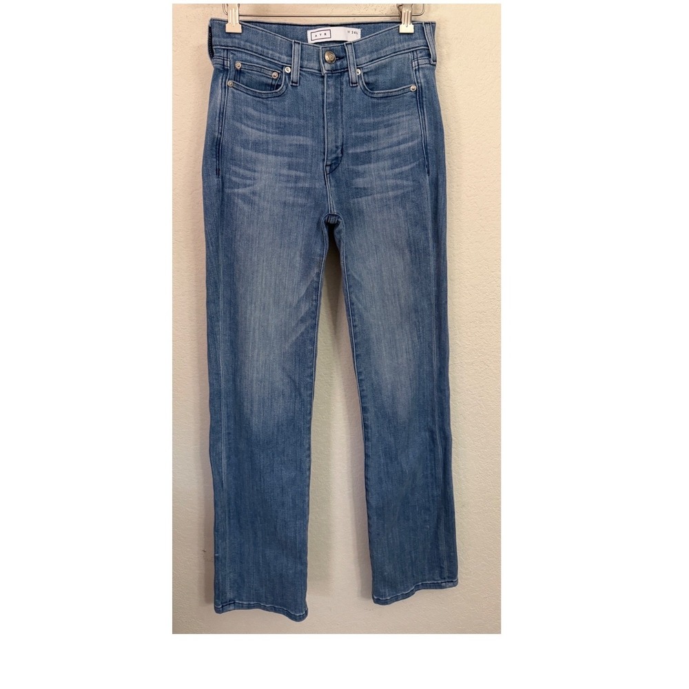 AYR The Pop High Rise Straight Leg Jeans Medium Wash Blue W 26 L Made in USA